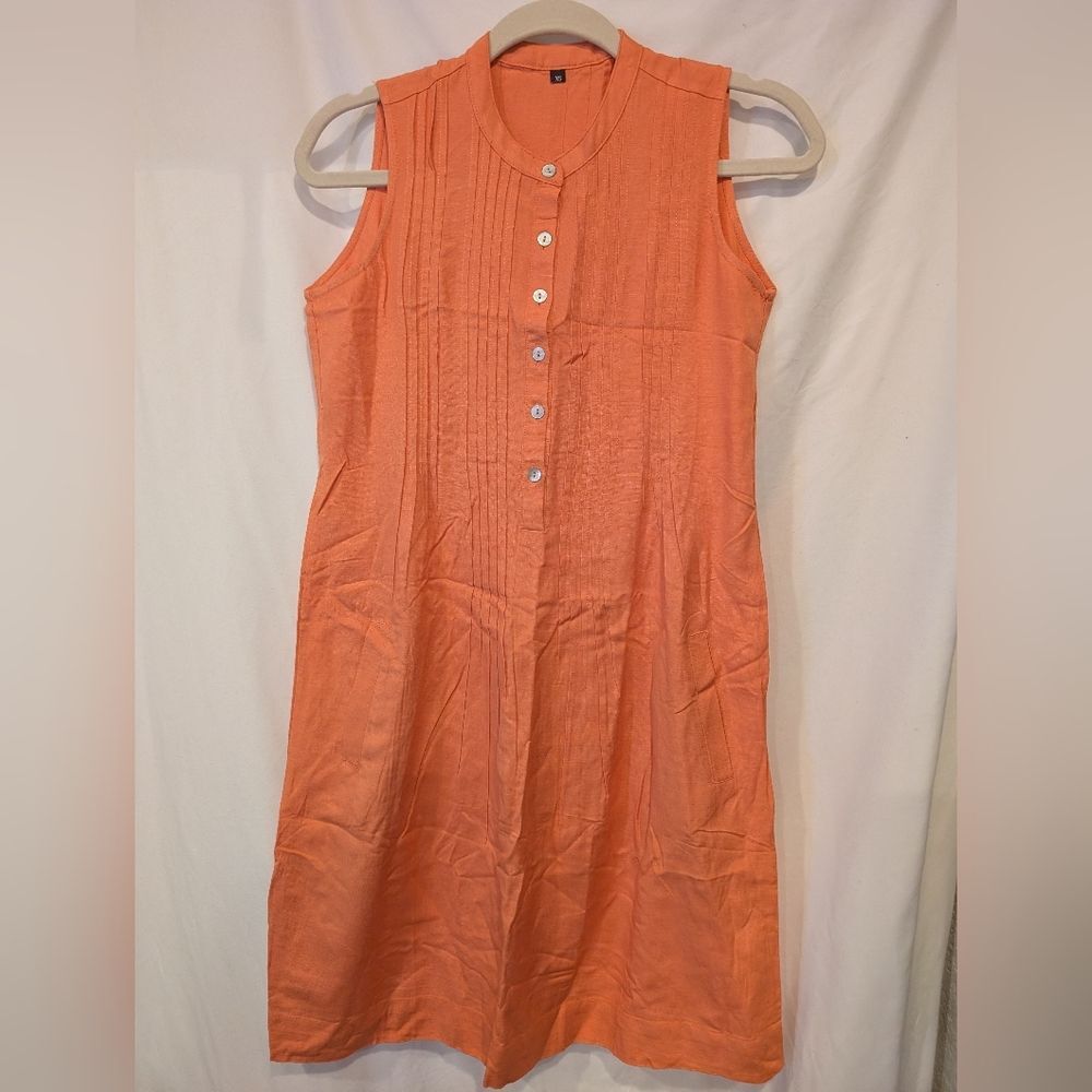 NWT Sleeveless Peach Button-Front Women’s Dress Linen cotton blend XS